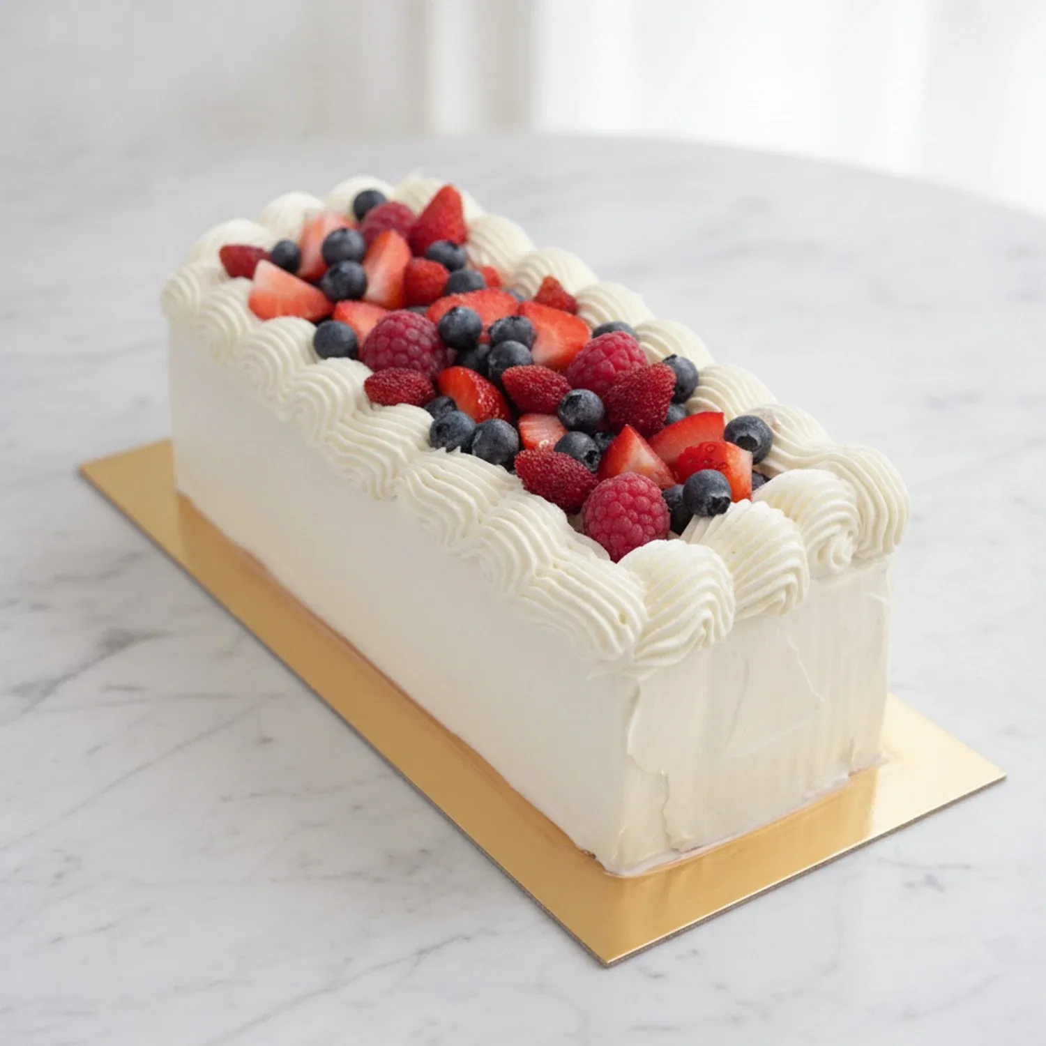 Tort long cake z owocami leśnymi - widok z przodu