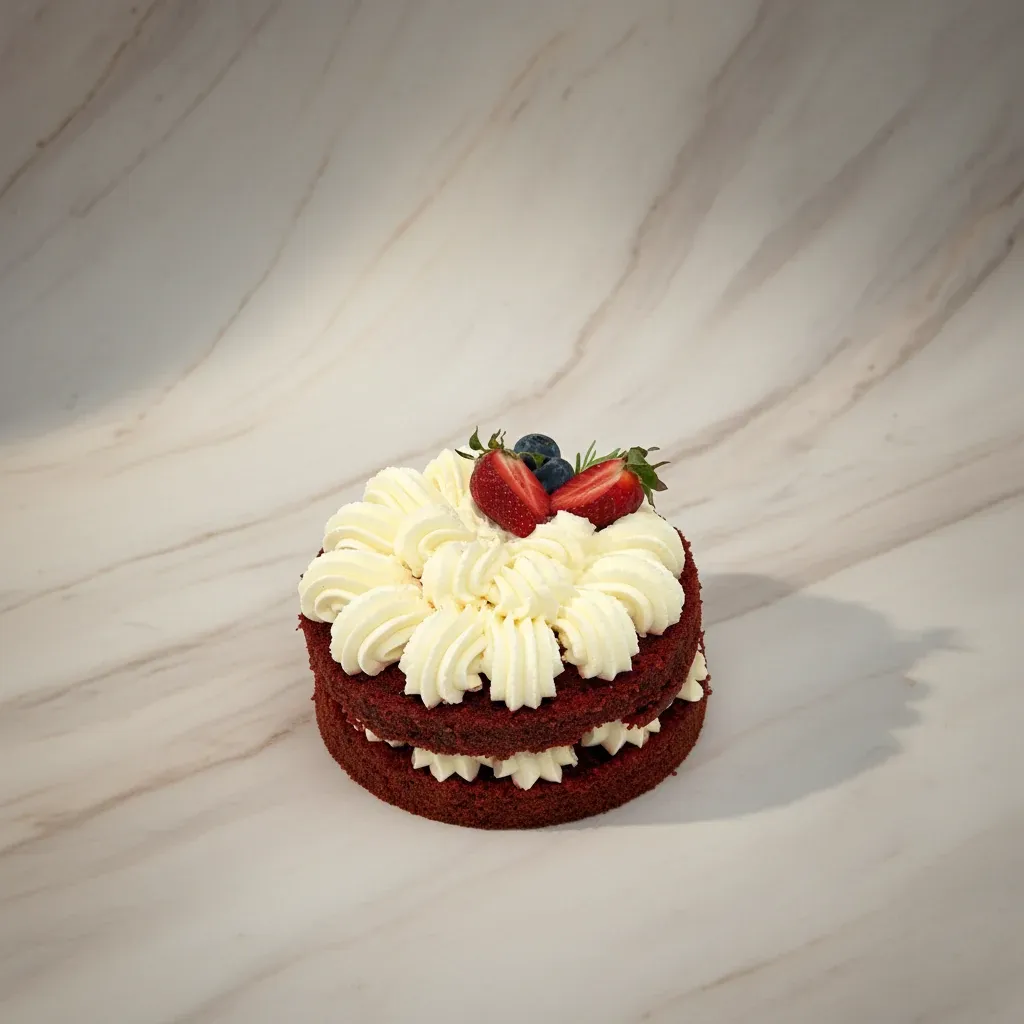 Tort red velvet z bitą śmietaną - widok z przodu